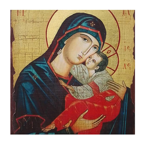 Russische Ikone, Malerei und Découpage, Muttergottes das Kind küssend, 40x30 cm 2