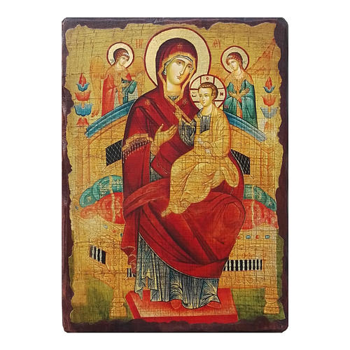 Ícone russo pintado decoupáge Mãe de Deus Pantanassa 40x30 cm 1