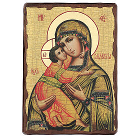 Russian icon Virgin of Vladimir, painted and decoupaged 40x30 cm