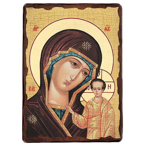 Ícone Rússia pintura e decoupáge Nossa Senhora de Cazã 40x30 cm 1