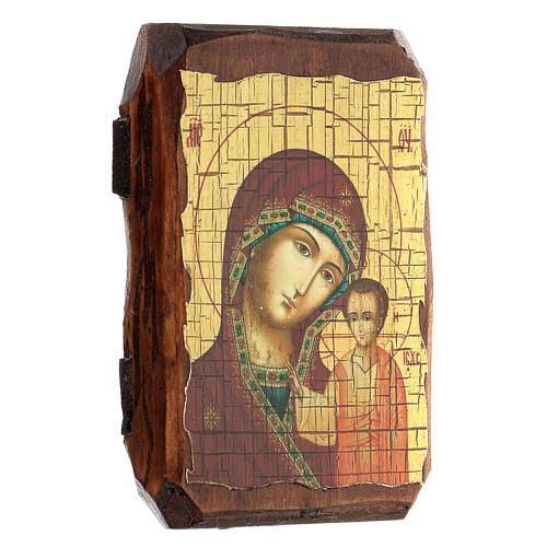 Russian icon Our Lady of Kazan, painted and decoupaged 10x7 cm 2