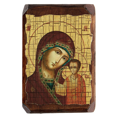Icône russe peinte découpage Vierge de Kazan 10x7 cm 1