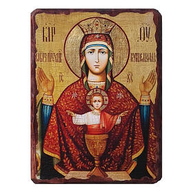 Russian icon Our Lady of the Infinite Chalice, painted and decoupaged 10x7 cm
