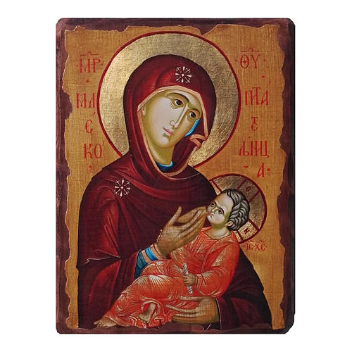 Ícone russo pintura e decoupáge Mãe de Deus Galaktotrophousa 10x7 cm 1
