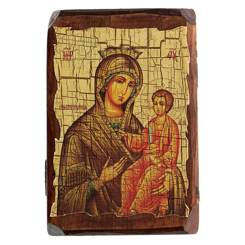 Icon Panagia Gorgoepikoos, painted and decoupaged, Russia 10x7 cm 1