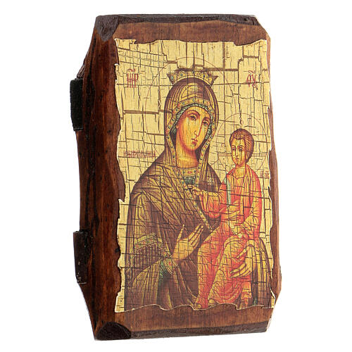 Ícone russo pintura e decoupáge Mãe de Deus Panagia Gorgoepikoos 10x7 cm 2
