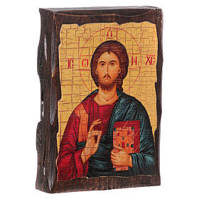 Ícone russo decoupáge e pintura Cristo Pantocrator 10x7 cm