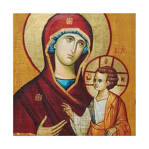 Russische Ikone, Malerei und Découpage, Gottesmutter von Smolensk, Hodegetria, 10x7 cm 2