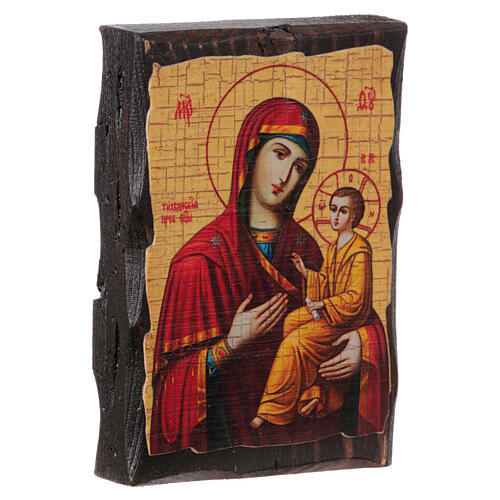 Ícone russo decoupáge e pintura Mãe de Deus Tikhvinskaya 10x7 cm 2