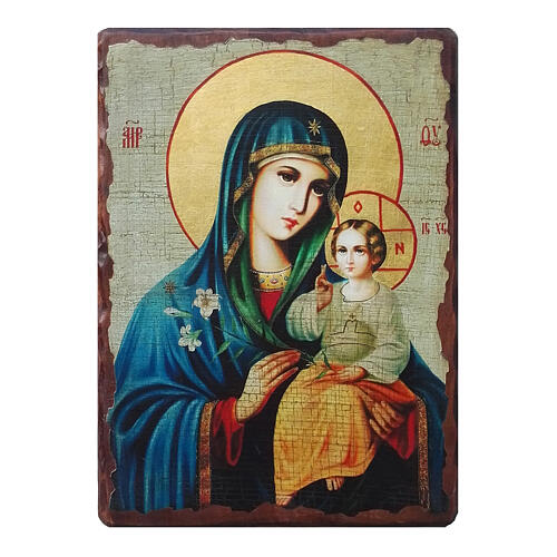 Russian Icon painted decoupage Madonna and Child with lilies, 10x7 cm 1