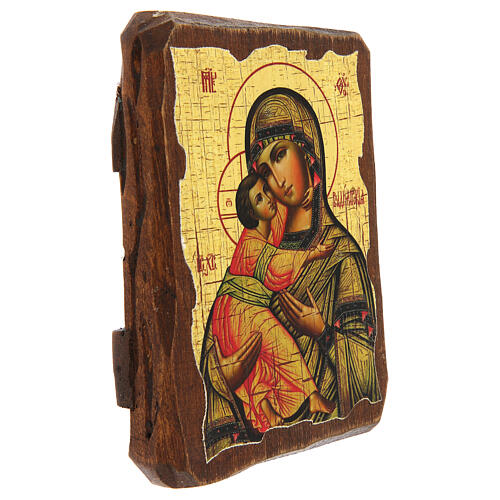 Russische Ikone, Malerei und Découpage, Gottesmutter von Wladimir, 10x7 cm 3