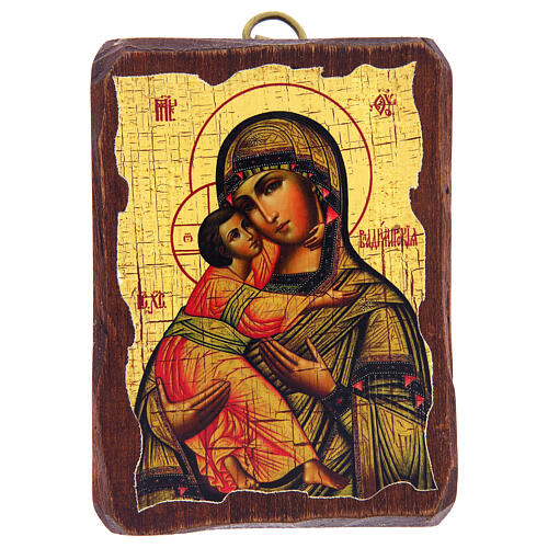 Russian icon Our Lady of Vladimir, painted and decoupaged 10x7 cm 1