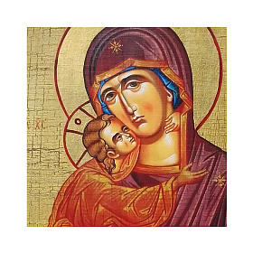Ícone Rússia decoupáge e pintura Nossa Senhora de Vladimir 10x7 cm