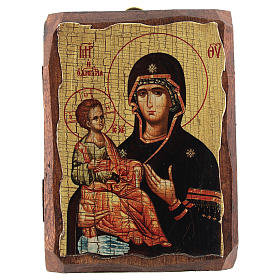 Ícone Rússia decoupáge e pintura Mãe de Deus das Três Mãos 10x7 cm