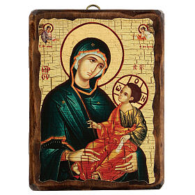 Ícone Rússia Nossa Senhora Grigorousa pintura e decoupáge 18x14 cm