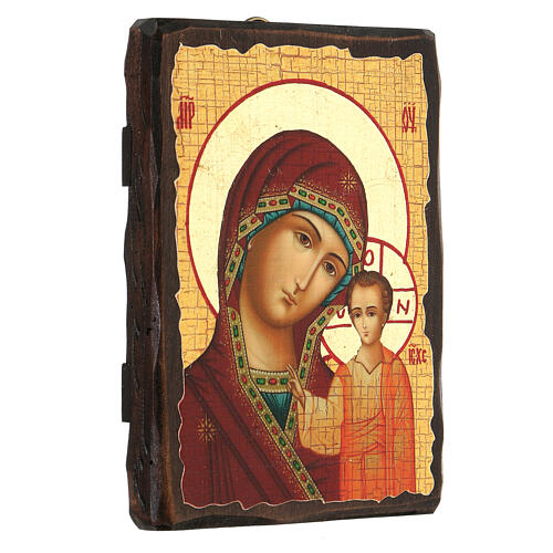 Ícone Rússia Nossa Senhora de Cazã pintura e decoupáge 18x14 cm 3