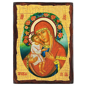 Ícone Rússia Nossa Senhora Zhirovitskaya pintura e decoupáge 18x14 cm