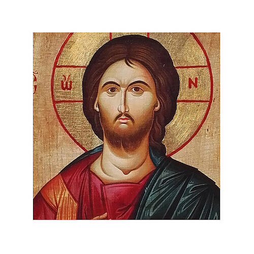 Ícone russo pintado com decoupáge Cristo Pantocrator 18x14 cm 2