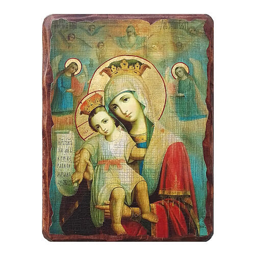 Russische Ikone, Malerei und Découpage, Muttergottes Wahrhaft würdig, 18x14 cm 1