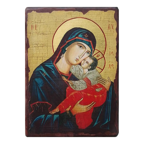 Russische Ikone, Malerei und Découpage, Muttergottes, das Kind küssend, 18x14 cm 1