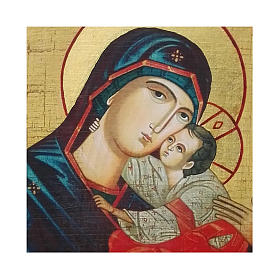 Ícone russo pintado com decoupáge Nossa Senhora do Doce Beijo 18x14 cm