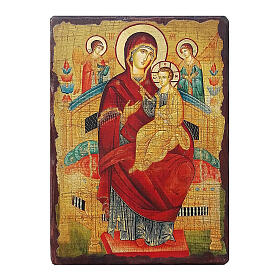 Ícone russo pintado com decoupáge Theotokos Pantanassa 18x14 cm