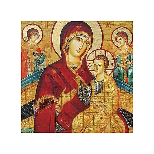 Ícone russo pintado com decoupáge Theotokos Pantanassa 18x14 cm 2