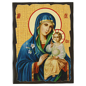 Russian icon painted decoupage, Madonna of the White Lily 18x14 cm