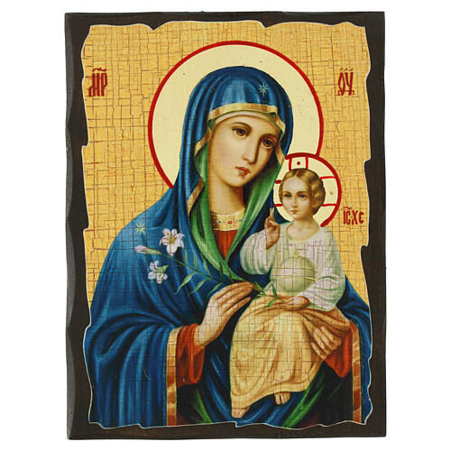 Russian icon painted decoupage, Madonna of the White Lily 18x14 cm 1