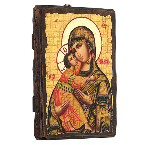 Russische Ikone, Malerei und Découpage, Gottesmutter von Wladimir, 18x14 cm 3