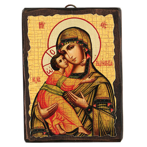 Russian icon Our Lady of Vladimir, painted and decoupaged 17x13 cm 1