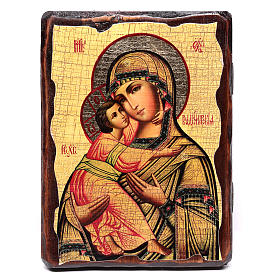 Icone stampa legno e pietra: Icona russa dipinta découpage Madonna di Vladimir 18x14 cm