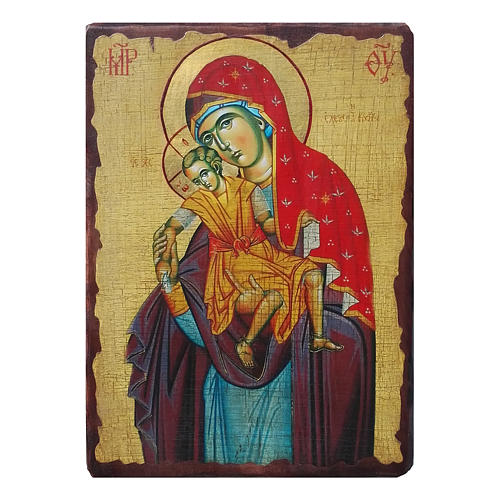 Icono rusa pintado decoupage Virgen Kikkotissa 18x14 cm 1