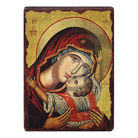 Icone stampa legno e pietra: Icona russa dipinta découpage Madonna Kardiotissa 18x14 cm