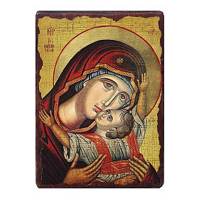 Ícone Rússia pintado com decoupáge Nossa Senhora Kardiotissa 18x14 cm