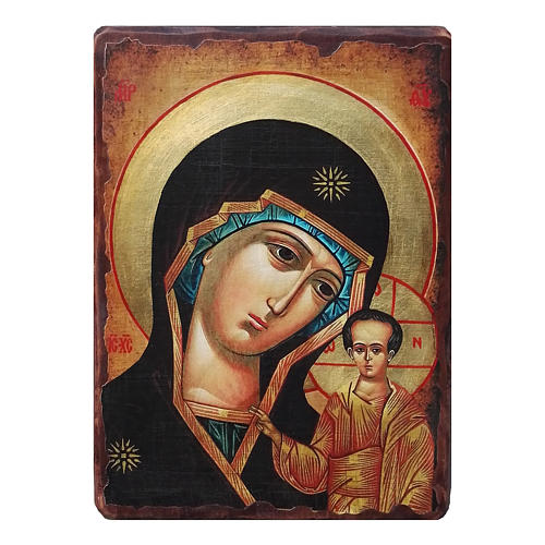 Russische Ikone, Malerei und Découpage, Muttergottes von Kazan, 18x14 cm 1