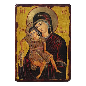 Icone stampa legno e pietra: Icona Russia dipinta découpage Madonna Veramente Degna 18X14 cm