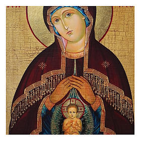 Russische Ikone, Malerei und Découpage, Muttergottes "Helfer bei der Geburt", 18x14 cm