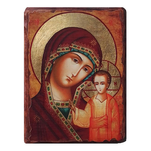 Ícone russo pintado com decoupáge Mãe de Deus de Kazan 24x18 cm 1