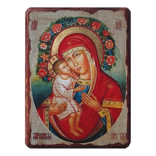 Russische Ikone, Malerei und Découpage, Muttergottes von Zhirovitskaya, 24x18 cm 1