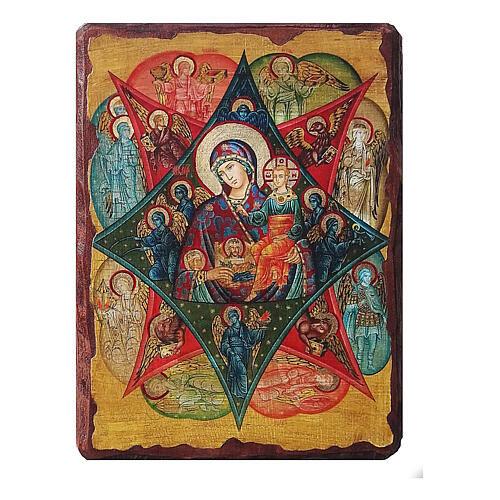 Ícone russo pintado com decoupáge Mãe de Deus da Sarça-ardente 24x18 cm 1