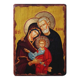 Icone stampa legno e pietra: Icona russa dipinta découpage Sacra Famiglia 24x 18cm