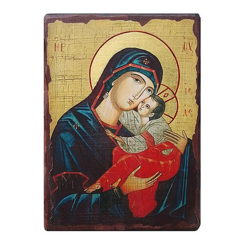 Russische Ikone, Malerei und Découpage, Muttergottes, das Kind küssend, 24x18 cm 1