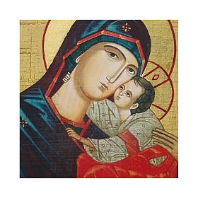 Icone stampa legno e pietra: Icona Russia dipinta découpage Madonna del bacio dolce 24x18 cm