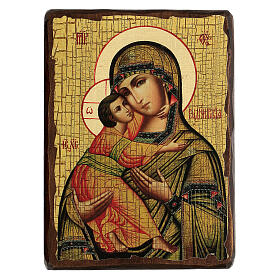 Russische Ikone, Malerei und Découpage, Gottesmutter von Wladimir, 24x18 cm