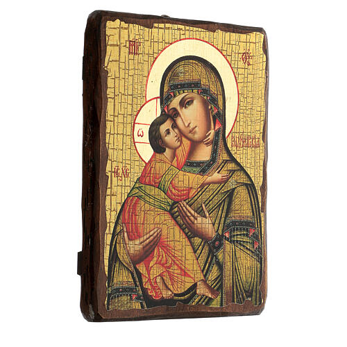 Russische Ikone, Malerei und Découpage, Gottesmutter von Wladimir, 24x18 cm 3