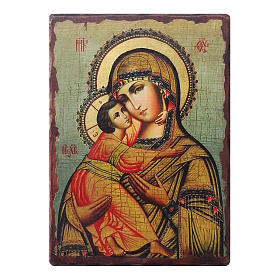Icone stampa legno e pietra: Icona Russia dipinta découpage Madonna di Vladimir 24x18 cm