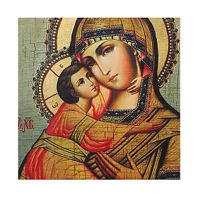 Icone stampa legno e pietra: Icona Russia dipinta découpage Madonna di Vladimir 24x18 cm