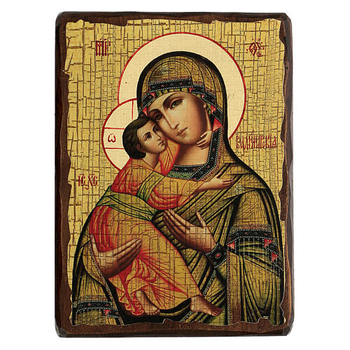 Ícone Rússia pintado com decoupáge Virgem de Vladimir 24x18 cm 1