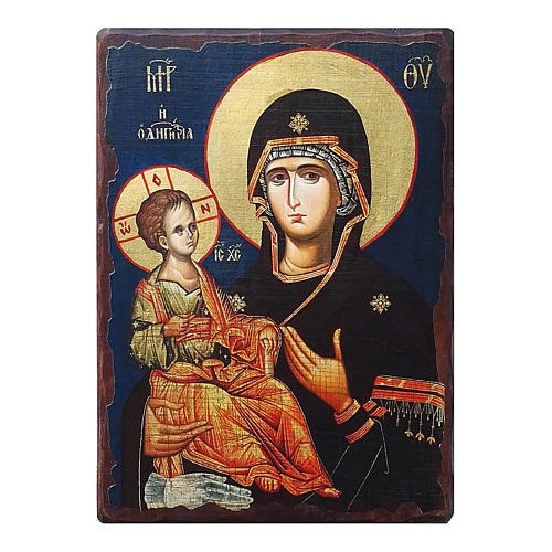 Russische Ikone, Malerei und Découpage, Dreihändige, 24x18 cm 1
